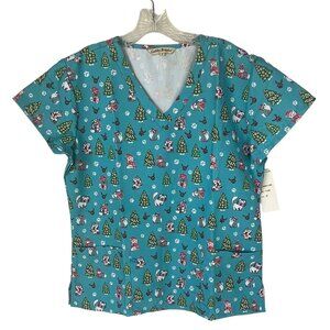 Gabby Brooke Scrub Shirt Top Christmas Dogs Cats Womens Medium New Vet Office